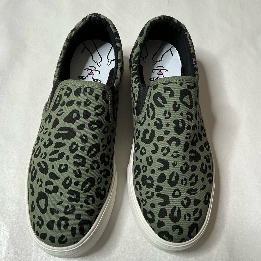 RipNDip Leopard Print Slip-On Sneakers Black and Green Size 8 - Picture 2 of 12